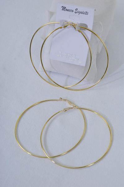 Earrings Metal Loop Gold Post / 12 pair = Dozen Post, Size - 2.5" Wide , Earring Card & OPP Bag & UPC Code