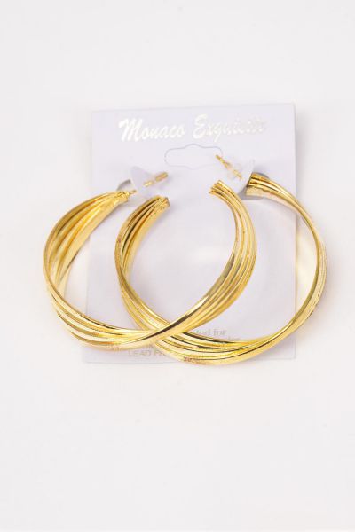 Earrings Metal Gold Loop Twist Post / 12 pair = Dozen Post , Size-1.75" Wide , Earring Card & OPP bag & UPC Code