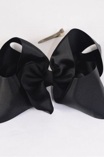 Hair Bow Jumbo Black Grosgrain Bow-tie / 12 pcs Bow = Dozen Black , Alligator Clip , Size - 6" x 5" Wide , Clip Strip & UPC Code