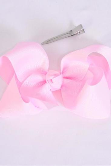 Hair Bow Large Baby Pink Grosgrain Bow-tie / 12 pcs Bow = Dozen  Alligator Clip , Size - 4" x 3" Wide , Clip Strip & UPC Code