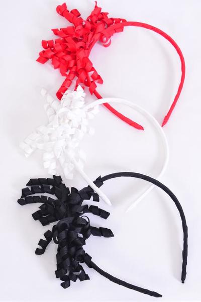 Headband Horseshoe Twirl Grosgrain Bow-tie Black White Red Mix / 12 pcs = Dozen Colo r- 4 Red , 4 White , 4 Black Color Mix , Hang tag & UPC Code , W Clear Box