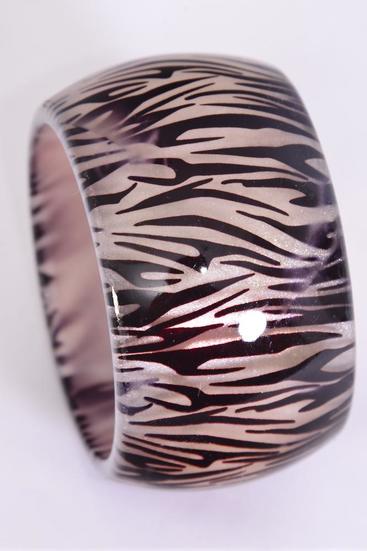 Bracelet Bangle Poly Pearl Zebra Print / PC Pearl Zebra , Size - 2.75" x 2 , OPP Bag & UPC Code