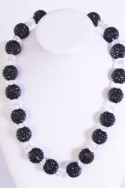 Necklace 20 mm Poly Balls Glass Crystals / PC 18" Long w Extension Chain , Choose Colours , Hang Tag & OPP Bag & UPC Code 