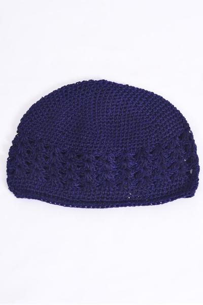 Kufi hat Hand-Crocheted 100% Cotton Beanie Skull Cap Hat Stretch / 12 pcs = Dozen  Stretch , One Size , Choose Colors , OPP Bag
