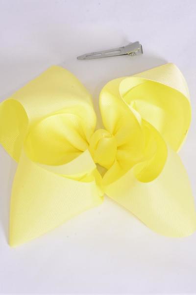 Hair Bow Jumbo Baby Yellow Grosgrain Bow-tie / 12 pcs Bow = Dozen Baby Yellow , Alligator Clip , Size- 6" x 5" Wide , Clip Strip & UPC Code
