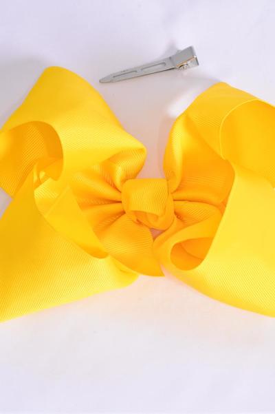 Hair Bow Extra Jumbo Cheer Type Bow Daffodil Yellow Grosgrain Bow-tie /  12 pcs Bow = Dozen Daffodil Yellow , Alligator Clip , Size - 8" x 7" Wide , Clip Strip & UPC Code