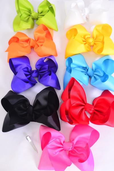 Hair Bow Extra Jumbo Cheer Type Bow Multi Grosgrain Bow-tie / 12 pcs Bow = Dozen Size-8"x 7" Wide ,2 Black ,2 White ,2 Fuchsia ,1 Yellow ,1 Red ,1 Blue ,1 Purple ,1 Lime ,1 Orange Mix ,Clip Strip & UPC Code