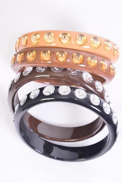 Bracelet Bangle Acrylic Clear Stone All Around / 12 pcs = Dozen  Size- 3"x 0.5" Dia Wide , Choose Colours , Hang tag & OPP Bag & UPC Code