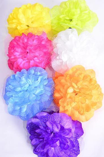 Flower Jaw Clip Bouquet Baby Breath Multi / 12 pcs Jaw Clip Flower = Dozen  Flower Size - 5.5" Wide , 2 Fuchsia , 2 Yellow , 2 Purple , 2 Blue , 2 White , 1 Orange , 1 Lime Color Mix , Hang Tag & UPC Code, Clear Box