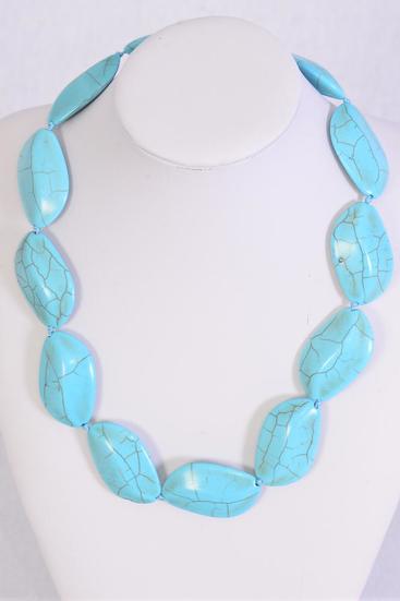 Necklace Turquoise Hand Carved Real Semiprecious Stones / PC Turquoise , Size - 18" extension Chain , Hang tag & Opp Bag & UPC Code