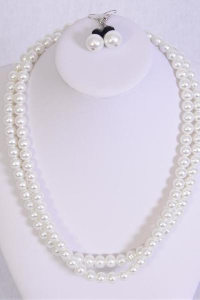 Necklace Sets Pearl 2 Strand White / Sets White , Size - 18" Extension Chain , Hang tag & Opp Bag