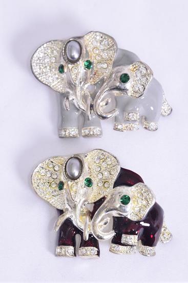 Brooch Elephant Enamel mather & Baby/PC Size-1.75"x 1.5" Wide,Display Crad & OPP bag & UPC Code,choose Finishes -