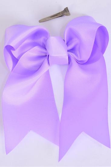 Hair Bow Extra Jumbo Long Tail Lavender Grosgrain Bow-tie / 12 pcs Bow = Dozen  Lavender , Alligator Clip , Size-6.5"x 6" Wide , Clip Strip & UPC Code