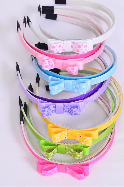 Headband Horseshoe 24 pcs Daisy Flowers Grosgrain Bowtie Inner Pack of 2 / 24 pcs = Dozen Pastel , 2 White , 2 Hot Pink , 2 Baby Pink , 2 Lavender , 2 Blue , 1 Yellow , 1 Lime Color Asst , Hang tag & UPC Code , W Clear Box