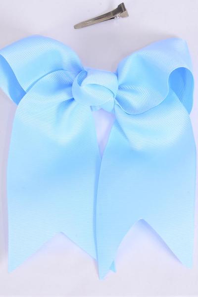 Hair Bow Extra Jumbo Long Tail Cheer Type Bow Sky Blue Grosgrain Bow-tie / 12 pcs Bow = Dozen   Alligator Clip ,Size-6.5"x 6" Wide ,Clip Strip & UPC Code