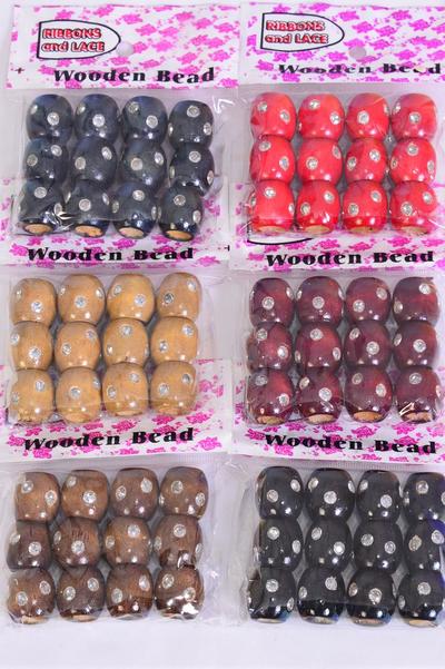 Wooden Beads 144 pcs Large 16 mm Wide Clear Stones / 12 Bag= Dozen Size -16 mm Wide , Choose Colors , OPP Bag , 12 pcs per Bag ,12 Bag = Dozen