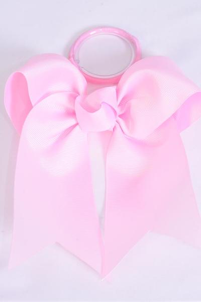 Hair Bow Extra Jumbo Long Tail Cheer Type Bow Baby Pink Elastic Grosgrain Bow-tie / 12 pcs Bow = Dozen Baby Pink , Elastic , Size - 6.5" x 6" Wide , Clip Strip and UPC Code