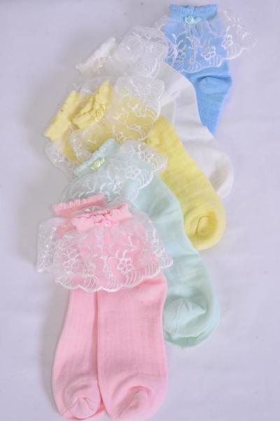 Socks Girl's Long Lace Socks With Spandex / Dozen Choose  Color & Sizes