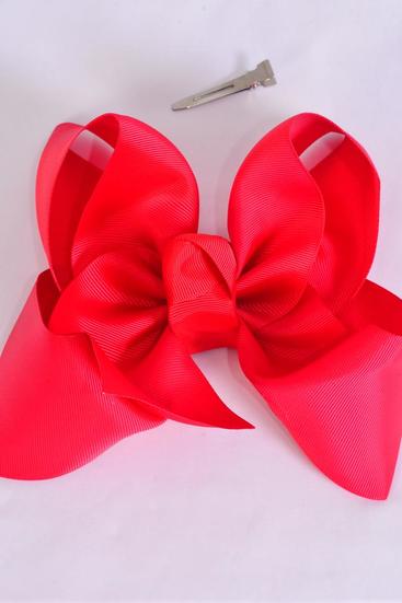 Hair Bow Jumbo Red Grosgrain Bow-tie / 12 pcs Bow = Dozen Red , Alligator Clip , Size - 6"x 5" Wide , Clip Strip and UPC Code