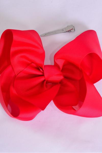 Hair Bow Extra Jumbo Cheer Type Bow Poppy Red Grosgrain Bow-tie / 12 pcs Bow = Dozen  Poppy Red , Alligator Clip , Size - 8" x 7" Wide , Clip Strip & UPC Code