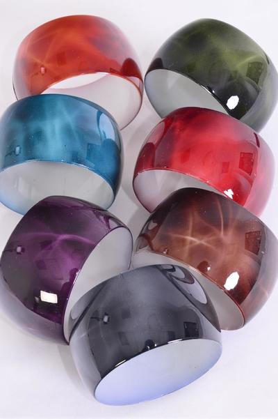 Bracelet Bangle Acrylic Wide Marble Look Multi / 12 pcs = Dozen Size-2.75"x 1.75" Wide , 2 Olive , 2 Burgundy , 2 Brown , 2 Purple , 2 Navy , 1 Orange , 1 Blue Color Asst , Hang Tag & OPP Bag & UPC Code