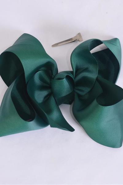 Hair Bow Jumbo Hunter Green Grosgrain Bow-tie / 12 pcs Bow = Dozen  Alligator Clip , Size-6"x 5" Wide , Clip Strip & UPC Code