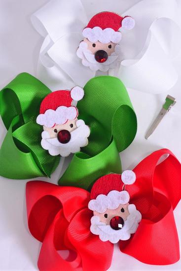 Hair Bow Jumbo Christmas Santa Grosgrain Bow-tie / 12 pcs Bow = Dozen Santa , Size - 6" x 5" Wide , Alligator Clip , 4 of each Color Mix , Clip Strip & UPC Code
