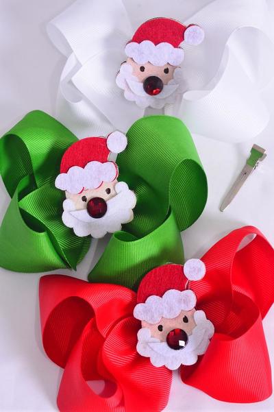 Hair Bow Jumbo Christmas Santa Grosgrain Bow-tie / 12 pcs Bow = Dozen Santa , Size - 6" x 5" Wide , Alligator Clip , 4 of each Color Mix , Clip Strip & UPC Code