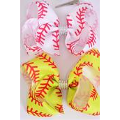 Hair Bow Jumbo Softball Grosgrain Bow-tie/DZ Alligator Clip,Size-6&quot;x 5&quot; Wide,6 Of Each Pattern Asst,Clip Strip &amp; UPC Code
