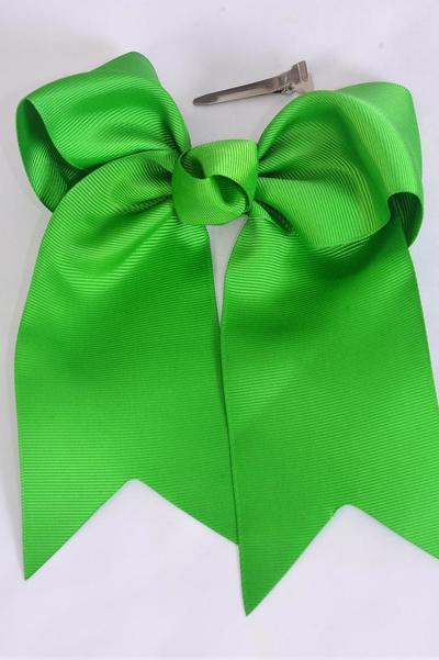 Hair Bow Extra Jumbo Long Tail Cheer Type Bow Kelly Green Grosgrain Bow-tie / 12 pcs Bow = Dozen Irish Green , Alligator Clip , Size - 6.5" x 6" Wide , Clip Strip & UPC Code