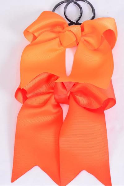 Hair Bow Extra Jumbo Long Tail Cheer Type Bow Elastic Orange Mix Grosgrain Bow-tie / 12 pcs Bow = Dozen Orange Mix , Elastic , Size-6.5"x 6" Wide , 6 Tangerine , 6 Autumn Orange Color Asst , Clip Strip & UPC Code