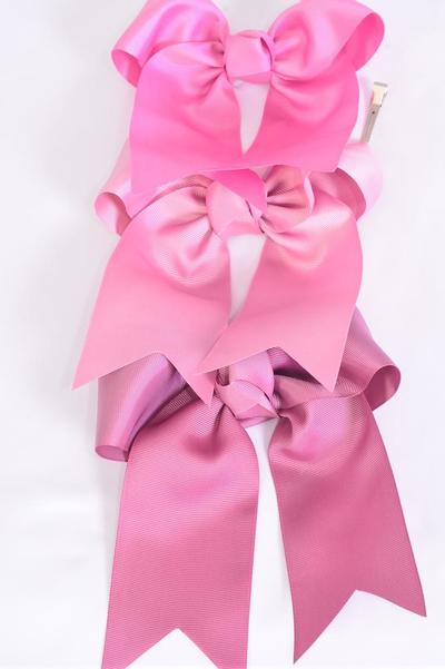 Hair Bow Extra Jumbo Long Tail Cheer Type Bow Mauve Mix Grosgrain Bow-tie / 12 pcs Bow = Dozen   Mauve Pink Mix , Alligator Clip , Size - 6.5" x 6" Wide , 4 Wild Rose , 4 Dusty Rose , Rosy Mauve Mix , Clip Strip and UPC Code