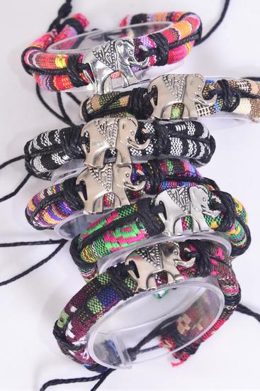 Bracelet Leather Elephant Aztec Macrame Wrap Mix Adjustable / 12 pcs = Dozen Unisex , Adjustable , 2 of each Pattern Mix , Individual Hang tag & OPP Bag & UPC Code