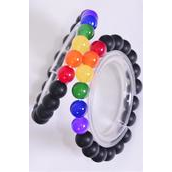 Bracelet 10 mm Real Black Bead Rainbow LGBTQ Gay Pride Stretch/D Stretch,Hang Tag &amp; OPP Bag &amp; UPC Code