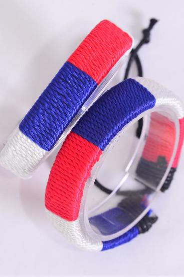 Bracelet Real Leather Band Woven Style Ombre Patriotic Adjustable / 12 pcs = Dozen  Unisex , Adjustable , Hang tag & OPP Bag & UPC Code