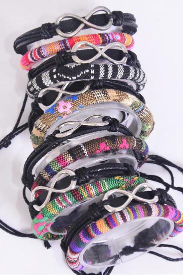 Bracelet Leather Infinity Symbol Aztec Macrame Wrap Mix Adjustable / 12 pcs = Dozen Unisex , Adjustable , 2 of each Color Mix , Individual Hang tag & OPP Bag & UPC Code
