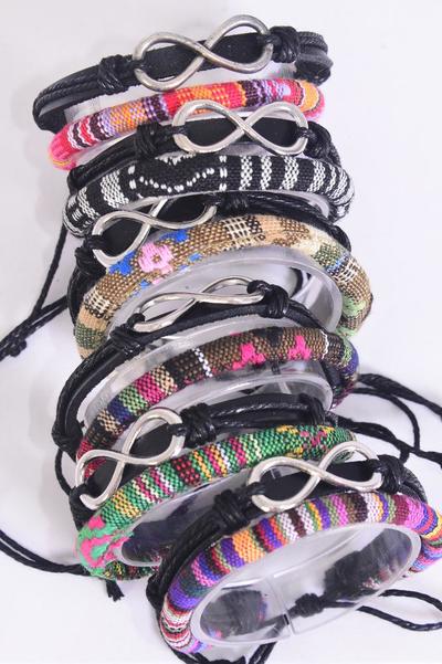 Bracelet Leather Infinity Symbol Aztec Macrame Wrap Mix Adjustable / 12 pcs = Dozen Unisex , Adjustable , 2 of each Color Mix , Individual Hang tag & OPP Bag & UPC Code