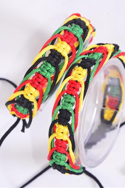 Bracelet Braided Rope Rasta /DZ UNISEX , Adjustable , Hang Tag & OPP Bag & UPC Code