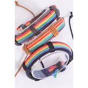 Bracelet Real Leather Band LGBTQ Gay Pride Cotton Threaded Wrapped/DZ Unisex,Adjustable,Individual Hang tag &amp; OPP Bag &amp; UPC Code