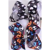 Hair Bow Jumbo Halloween Cute Ghost Skull Mix Grosgrain Bow-tie/DZ Alligator Clip, Size-6&quot;x 5&quot; Wide, 6 Of each Pattern Mix, Clip Strip &amp; UPC Code