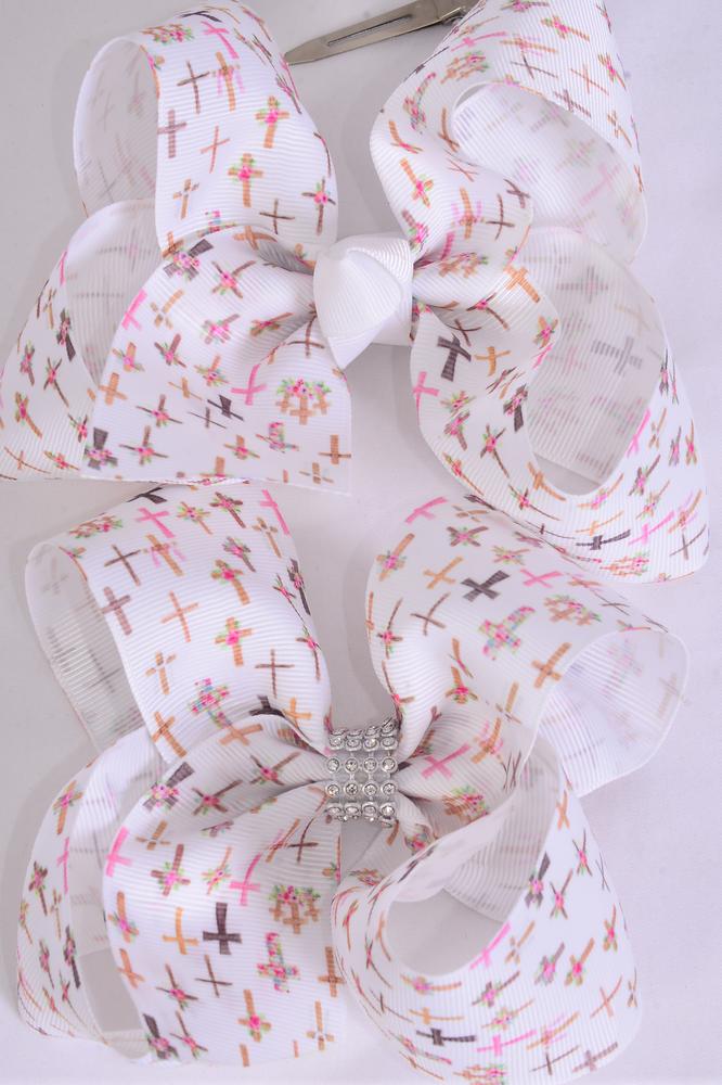 Hair Bow Jumbo Cross Bible Religion Inspired Grosgrain Bowtie / 12 pcs
