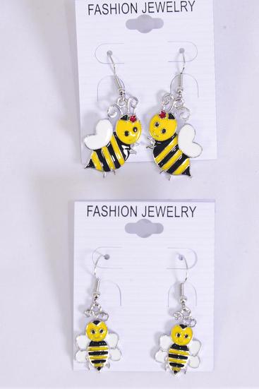 Earrings Honey Bee Enamel Color Asst / 12 pair = Dozen match 20474 Fish Hook , 6 Of each Pattern Asst , Earring Card & OPP Bag & UPC Code