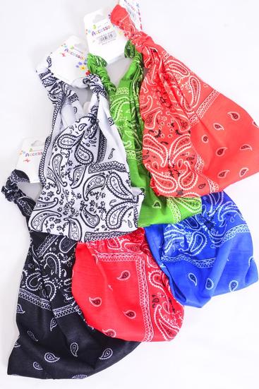Headband Turban Wide Cotton Stretchy Bandana Paisley  Pattern Mix / 12 pcs = Dozen Stretch , Wedth - 8.5", 2 of each Other Pattern Mix , Individual Hang Tag & OPP Bag & UPC Code