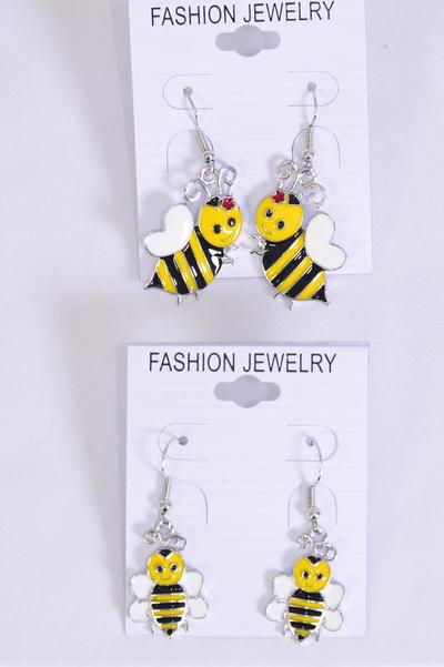 Earrings Honey Bee Enamel Color Asst / 12 pair = Dozen match 20474 Fish Hook , 6 Of each Pattern Asst , Earring Card & OPP Bag & UPC Code