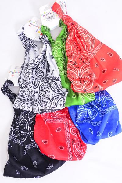 Headband Turban Wide Cotton Stretchy Bandana Paisley  Pattern Mix / 12 pcs = Dozen Stretch , Wedth - 8.5", 2 of each Other Pattern Mix , Individual Hang Tag & OPP Bag & UPC Code