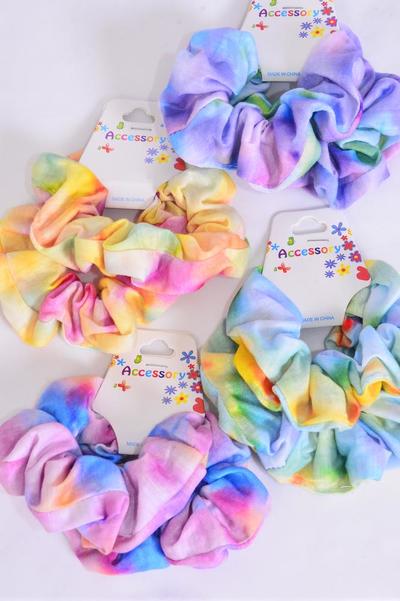 Scrunches 24 pcs Cotton Stretch Tiedye Water Color Mix/DZ Stretch,3 Of each Pattern Asst,Hang Tag & OPP Bag