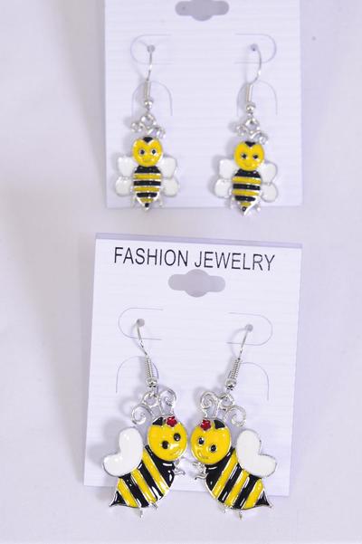 Earrings Honey Bee Enamel Color Asst / 12 pair = Dozen match 20474 Fish Hook , 6 Of each Pattern Asst , Earring Card & OPP Bag & UPC Code