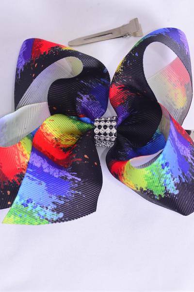 Hair Bow Jumbo Black Paint Splatter Grosgrain Bow-tie / 12 pcs Bow = Dozen Alligator Clip , Size - 6"x 5" Wide , Clip Strip & UPC Code