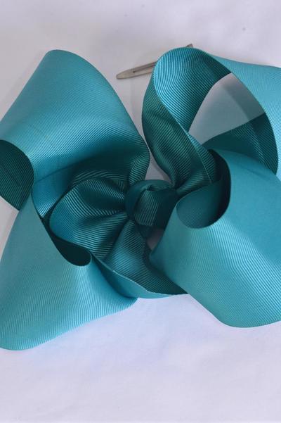 Hair Bow Jumbo Jade Green Grosgrain Bow-tie / 12 pcs Bow = Dozen Jade Green , Size-6"x 5" Wide , Alligator Clip , Clip Strip & UPC Code