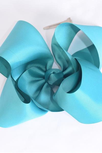 Hair Bow Jumbo Teal Green Grosgrain Bow-tie / 12 pcs = Dozen   Teal Green , Alligator Clip , Size-6"x 5" Wide , Clip Strip & UPC Code